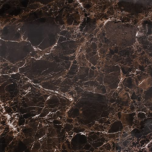 Image of Self Adhesive Gloss Vinyl Wrap Film, High Gloss Marble Furniture Film Wallpaper (24 * 96 inch, Brown Marble)