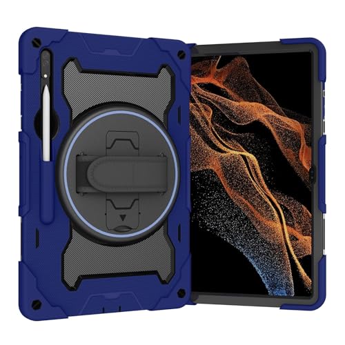 Coque Samsung Galaxy Tab S9 Ultra 14.6 rotative et antichoc pour enfant bleu foncé