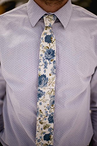 Image of DAZI Men's Skinny Tie Floral Print Cotton Necktie, Great for Weddings, Groom, Groomsmen, Missions, Dances, Gifts.