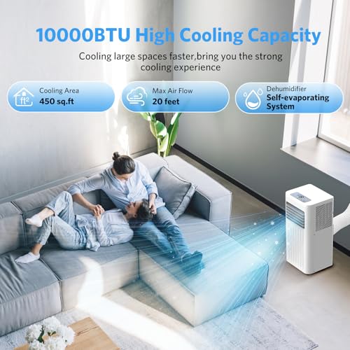 Electactic 10000 BTUs Portable Air Conditioners with cooling/dehumidification/fan/sleep mode,4-IN-1 Portable AC with 24H Timer & Remote Control & Window Kit - Image 3