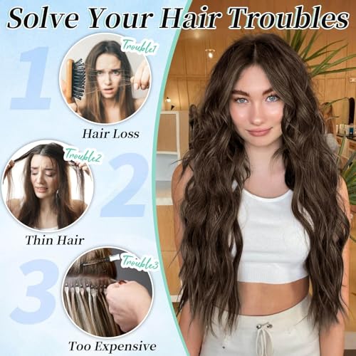Image of KooKaStyle Wavy Thick Clip in Hair Extensions 20 inch Chocolate Brown