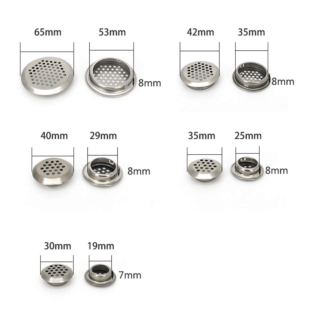 Cubiertas de ventilación circulares de 25 mm de acero inoxidable con orificio de malla para armario, baño, oficina, cocina, ventilación de 20 piezas