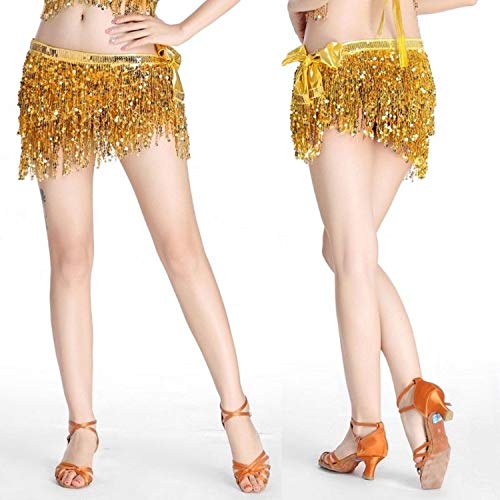 Image of VRITRAZ Women's Chiffon Belly Dance Hip Scarf Waistband Belt Skirt Mixed Colors Beads and Golded Coins