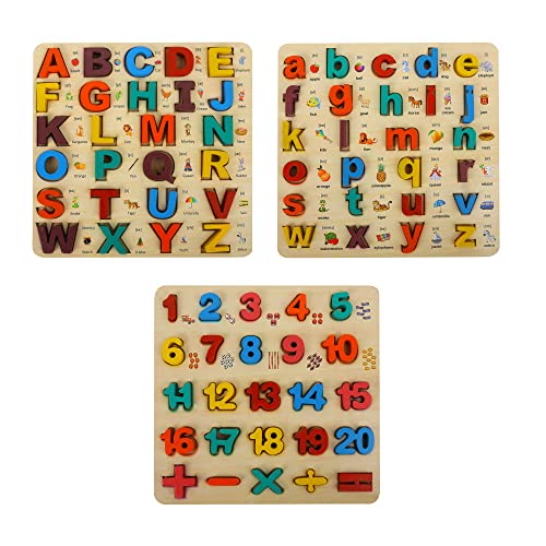 Image of MINDMAKER - Wooden Puzzle Educational and Learning Toy for Kids (3D Capital+Small+Numbers)