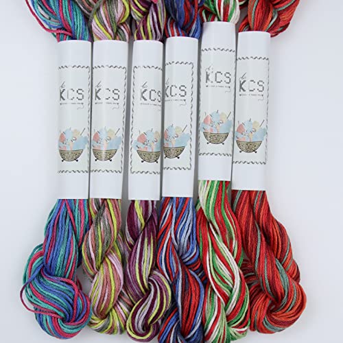 Image of KCS Big skeins of 25 Meters Size 25 Color Variegated Cross Stitch Stranded Threads,6 skeins,06