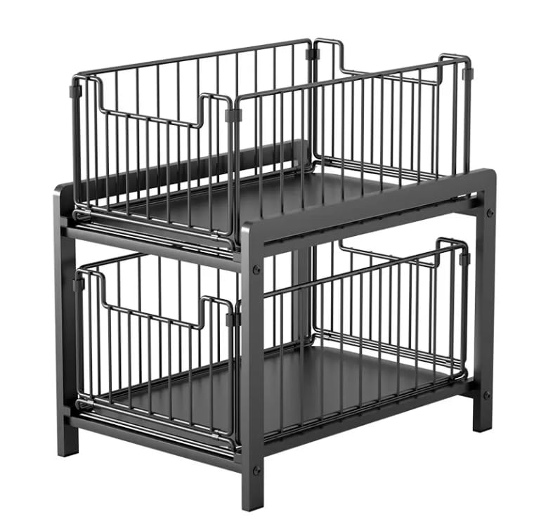 UNDER SINK ORGANIZER | EASY TO ASSEMBLE UNDER CABINET STORAGE | VERY STURDY PULL-OUT HOME ORGANIZERS |CLEVERFECT… (Black)