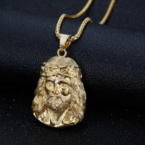 Gorgeous Stainless Steel Jesus Pendant Necklace with Cubic Zirconia Eyes Jesus Chain Religious Jewelry for Both Men and Women3