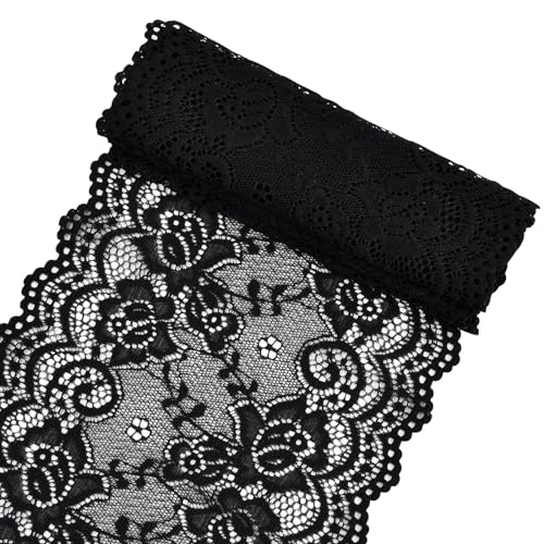 Ruban en dentelle noire, motif floral vintage extensible, large bordure décorative pour le bricolage, la couture, les emballages cadeaux et les décorations...