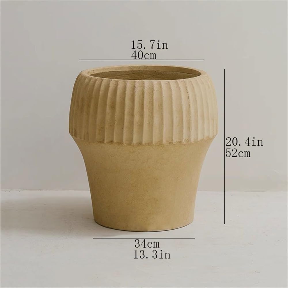 pot de fleur Jardinière ronde couleur chameau avec stries avec trou de drainage, pot de fleur en argile de magnésium, for plantes, fleurs, récipient intérieur et extérieur cache pot ceramique