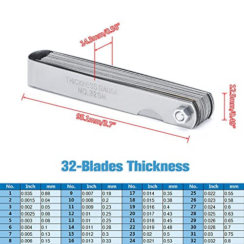Image of Universal Spark Plug Gap Tool with 32 Blades Steel Feeler Gauge, Spark Plug Gapper Gapping Tool Adjuster for Most 10mm 12mm 14mm 16mm Sparkplug Red