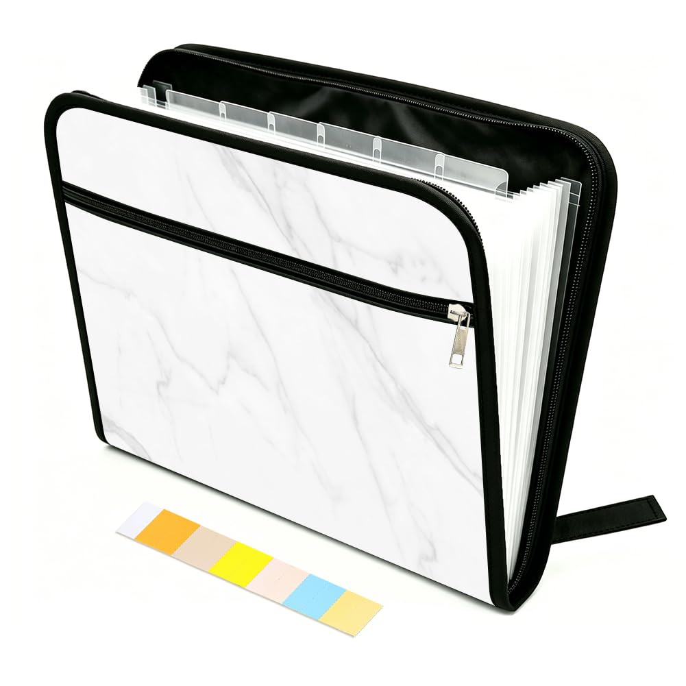 13 Pockets Expanding File Folder White Marble Prints Expandable File Folder Organizer wit…