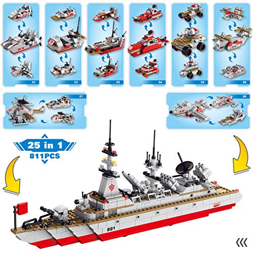 Sitodier Schlachtschiff Modell Bausteine Spielzeug, 811 Teile 25 in 1 Cruiser Boot Schiff Gebäude Bausatz Spielzeug für… – Bild 2