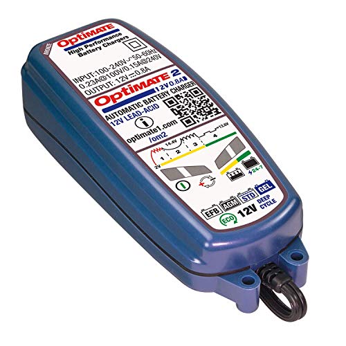 Optimate TM422 Tecmate 2, TM-420, 4-stappen 12V 0.8a gesloten acculader & druppellader, blauw