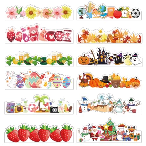 240 Pcs Holiday Bulletin Board Borders Spring Summer Autumn Winter Seasonal Borders Christmas Valentine's Day St. Patrick's Day Easter Pumpkin Trim Trim for School Classroom Decor