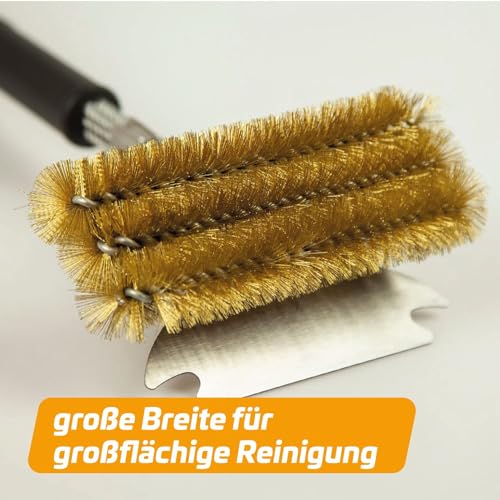 2X Grillfürst Premium Grillbürste mit Messing Borsten, 45 cm - Grill Reinigungsbürste für Grillrost, Grillrost Bürste mit breitem 3-Fach Bürstenkopf und Schaber 5