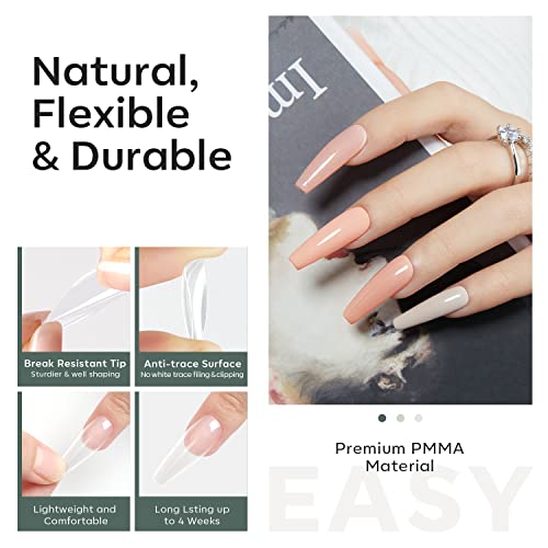 Image of Modelones Long Coffin Nail Tips - 500Pcs Fake Nails Gel Clear Soft Acrylic Press on Pre-shape Full Cover Gel Extension Home DIY Salon Art Design 10 Sizes