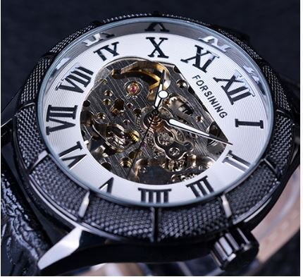Forsining Skeleton Watch Transparent Roman Number Watches Men Luxury Brand Mechanical Men Big Face Watch Steampunk Wristwatches (Black White) (B07BY6B9CV) Amazon Price History, Amazon Price Tracker