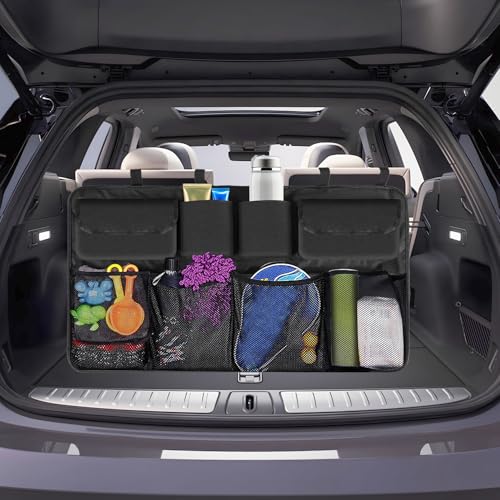 Organizador de Porta Malas Carro, Organizador de Pendurar no Banco Traseiro, Bolsa Dobrável de Armazenamento de Carro, Organizador de Porta-malas, 8 Compartimentos de Armazenamento