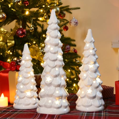 Set-of-3-White-Ceramic-Christmas-Trees-Tabletop-Christmas-Tree-with-Stars-and-Dots-Cutouts-Ceramic-White-Christmas-Decorations-for-Home Set of 3 White Ceramic Christmas Trees Tabletop Christmas Tree with Stars and Dots Cutouts Ceramic White Christmas Decorations for Home