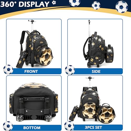 Kids Rolling Backpack Roller Backpack with Wheels Elementary Kindergarten School Students Football Trolley School Bag for School Boys3