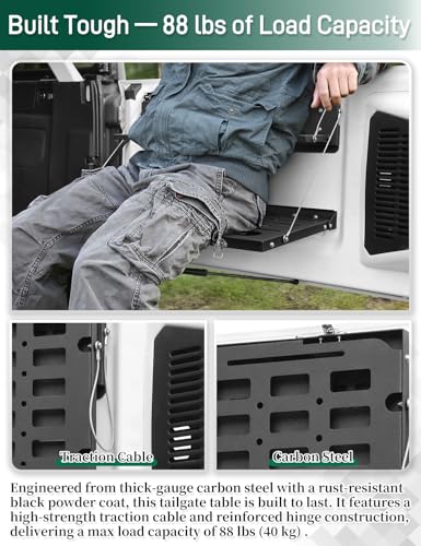 Image of JROAD Bronco Double Layer Tailgate Table for 2021 2022 2023 2024 2025 2026 Ford Bronco 2 /4 Door Rear Foldable Cargo Shelf Storage Shelf MOLLE Panel Bronco Accessories