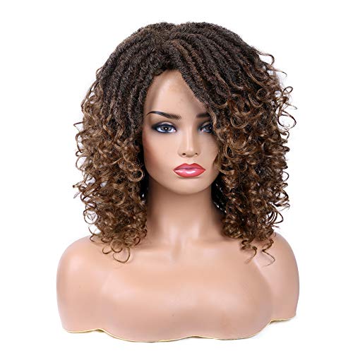 Lady Hanne Dreadlock Wig Ombre Brown Light Brown Short Curly Braided Twist Dreadlock Wigs Heat Resistant Synthetic Daily Party Replacement Wig for Women