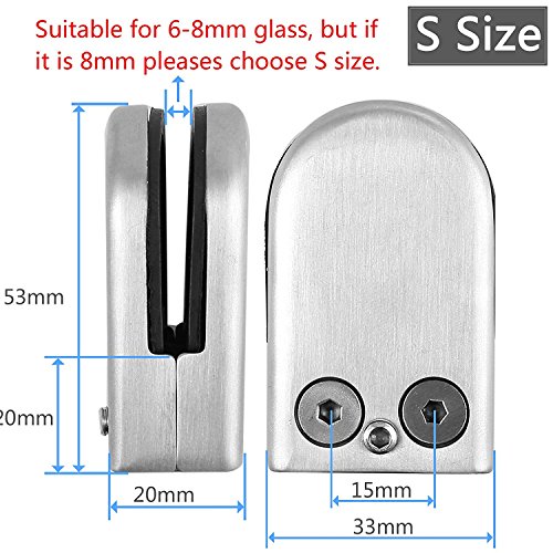 Kamtop Glass Clamps 8 PCS 6-8mm Stainless Steel 304 Glass Clamps Adjustable Glass Bracket Flat Back for Balustrade Staircase Handrail - Thumbnail 3