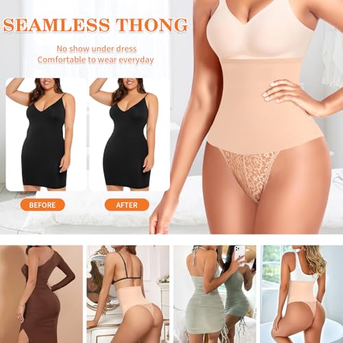 Image of Werena Thong Shapewear for Women Tummy Control Seamless High Waist Body Shaper Underwear Shaping Panties