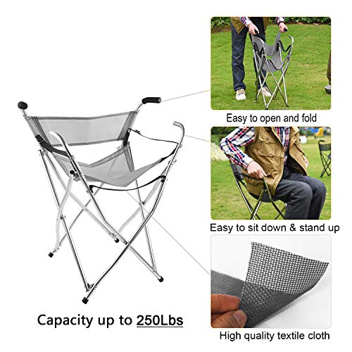 Freshore Walking Stick Chair Seat - Folding Camping Cane Portable Stool Heavy Duty Aids for Seniors ( L Size Grey) - Thumbnail 4