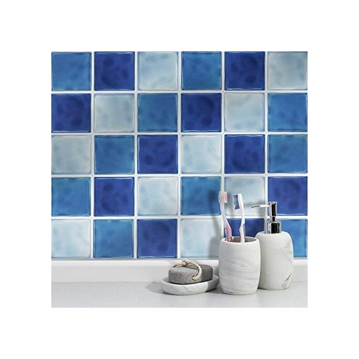 Buy 18 SELF ADHESIVE TILES BLUE MIX EFFECT WALL TILES 4" x 4" (10cm