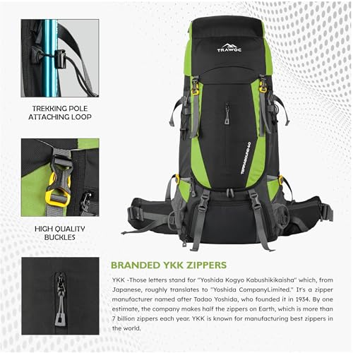 Image of TRAWOC TERRABOUND 60 Liter Camping Backpack Trekking Hiking Ruckssack Travel Bag Front & Top Loading Laptop /Rain Cover /Shoe Compartment, HK014