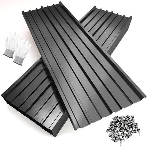 NeatiEase 10 Pcs Metal Roofing Panels 6.1 Feet Corrugated Galvanized Roofing Panels Metal Siding Panels with Steel Screws for Pergola Gazebo Shed Outdoor Storage Chicken Coop Garages (Black)