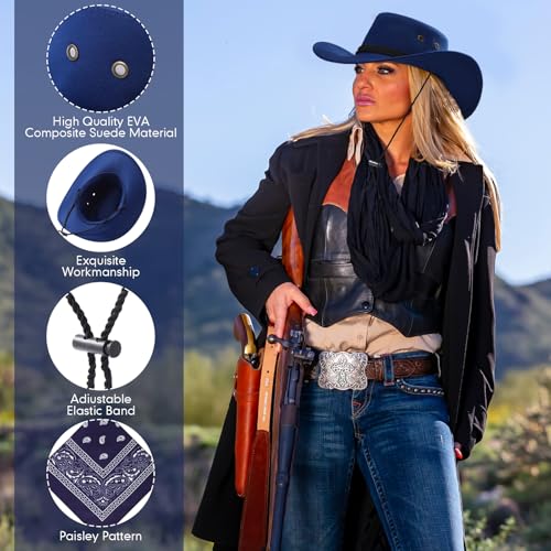 Image of Zhanmai 12 Pcs Cowboy Hat and Bandana Cowboy Cowgirl Hats Bulk Western Party Costume Halloween Accessory