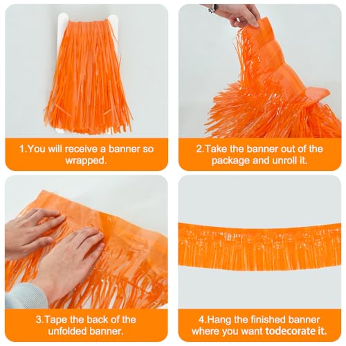 Image of BEISHIDA 3 Packs Metallic Foil Fringe Garland Orange Wall Hanging Tinsel Fringe Banners for Halloween Car Floats Bridal Shower Wedding Birthday Easter Graduation Holiday Party Decoration(30 Feet)