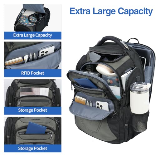 Image of KROSER TSA Friendly Travel Laptop Backpack 18.4 inch XXXL Gaming Backpack Water-Repellent College Daypack Business Backpack with RFID Pockets & USB Port for Men /Women-Black /Army Green
