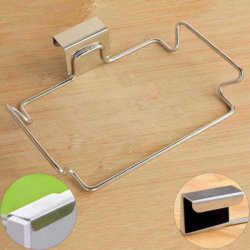 Image of KolorFish Stainless Steel Trash Holder for Kitchen Cabinets, Doors and Cupboards - Under Sink Garbage Rack (Silver)