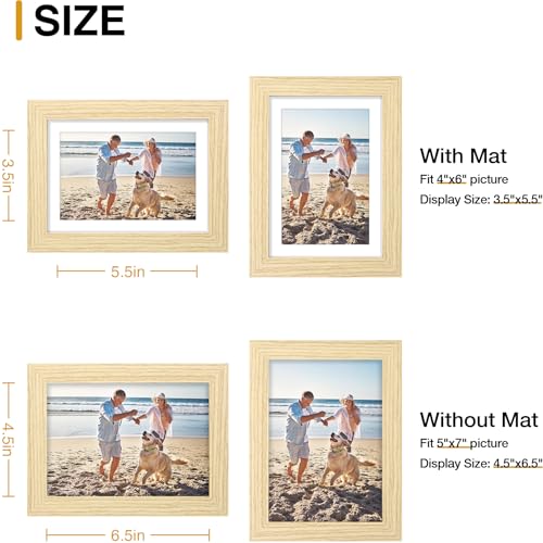 decorUhome 5x7 Picture Frame, Display Photos 4x6 with Mat or 5x7 Unmatted, Engineered Wood Frame with Plexiglass for Wall and Tabletop Display, Natural, Set of 1