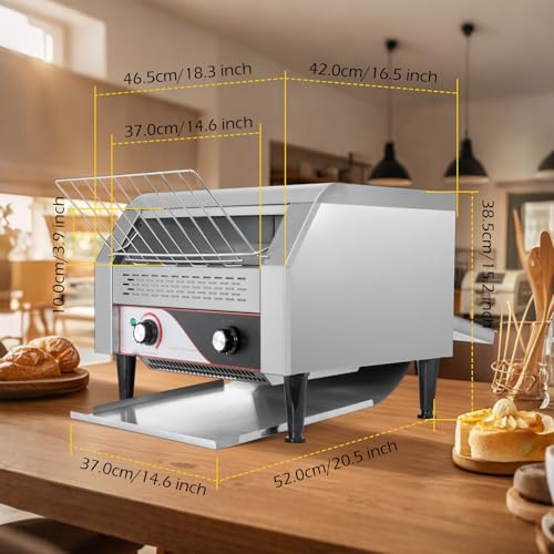 Image of Dyna-Living Commercial Conveyor Toaster 450 Slices /Hour Restaurant Conveyor Toaster for Bun Bagel Bread, 1900W Heavy Duty Stainless Steel Commercial Toasters Bun Toasters