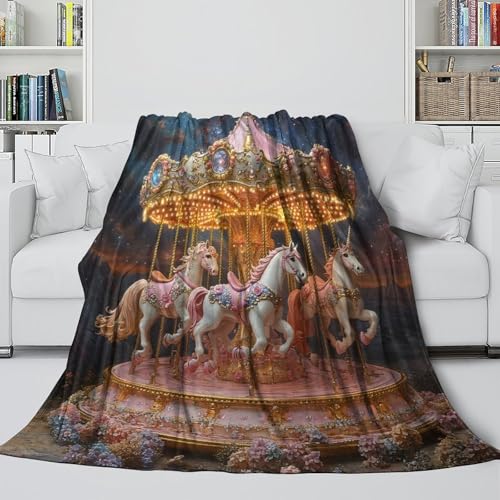 Couverture licorne carrousel 3D 150x200cm en microfibre douce