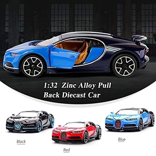 Image of Metal Pull Back Diecast Car 1:32 Bugatti Chiron Pull Back Car Model With Sound Light Boys Gifts Toys For Kids?Pack Of 1?, Multicolor