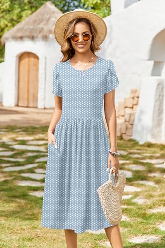 Image of Zeagoo Womens Summer Dresses Casual Aline Midi Dress Short Sleeve Floral Tshirt Dress Flowy Beach Sundresses with Pockets