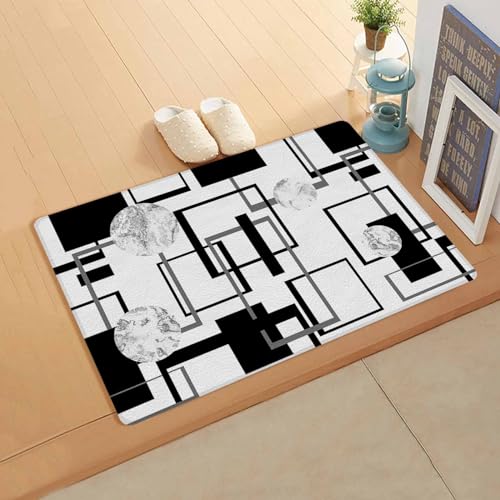 Abstract Modern Kitchen Bath Door Mat Cushioned Runner Rug,Washable Welcome Floor Sink Antifatigue Mat,Waterproof & Non-Slip Comfort Standing Doormat,Geometric Minimalism Marble Black White 20
