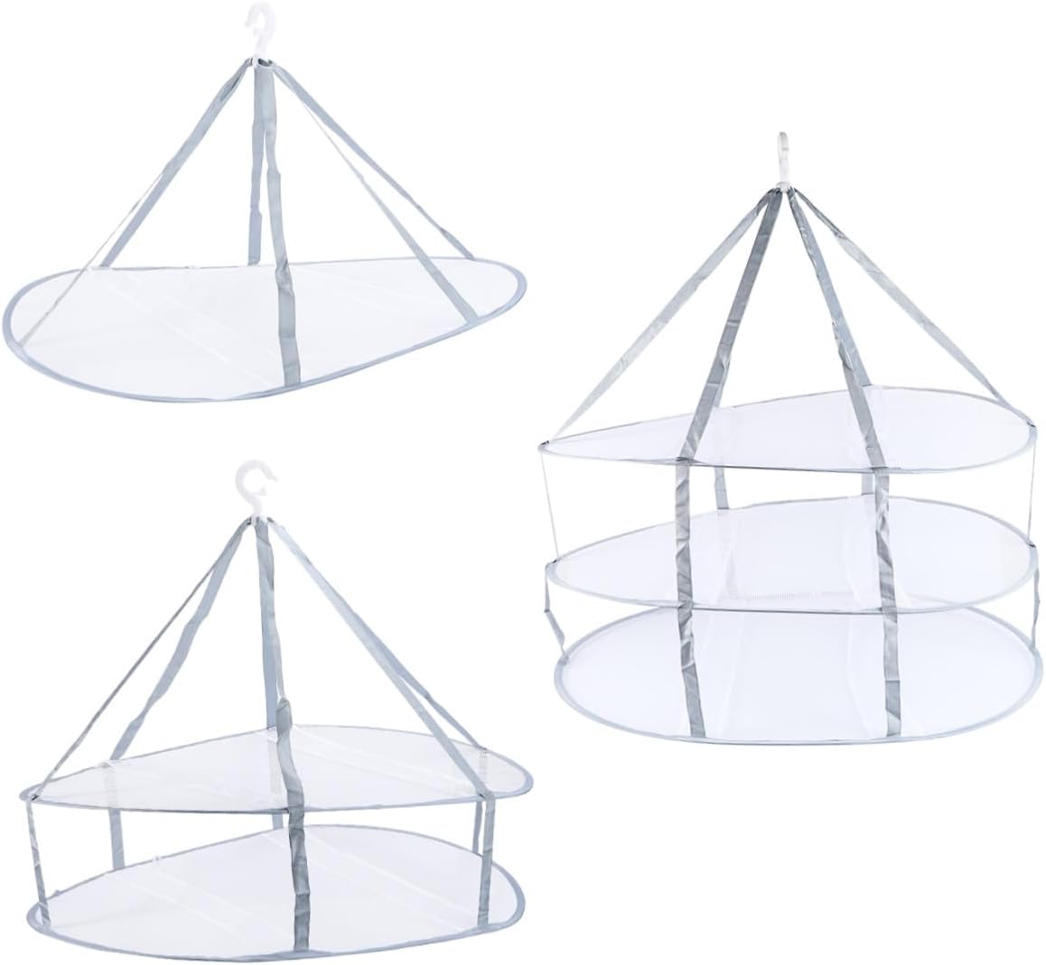3pcs Clothes Drying Basket Set with Single Double and Triple Layers Mesh Laundry Drying Hangers for Sweaters and Socks Home Hanging Storage Net for Air