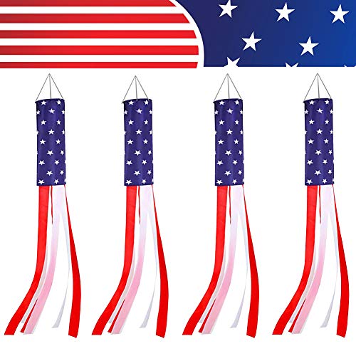 Fivebop 4Pack USA Flag Windsock, Stars & Stripes United States Patriotic Support USA Windsock Aamerican Flag Windsock Streamer Garden Flag Decorations for 4th of July 33Inch (Windsock 4 Pack)