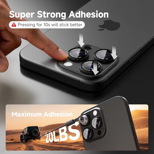 Image of CACOE Metal Camera Lens Protector for iPhone 15 Pro /15 Pro Max, 9H Tempered Glass with Aluminum Frame, HD Clarity & Scratch-Resistant Camera Screen Protector Cover Accessories(Black)