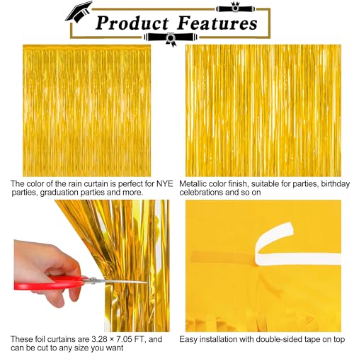Image of 12 Pack 2026 Graduation Decorations, 3.28 FT x 7.05 FT Gold Backdrop Curtains, Metallic Class of 2026 Backdrop Fringe Curtains Foil Streamer, Gold Grad Decorations 2026 Party Supplies