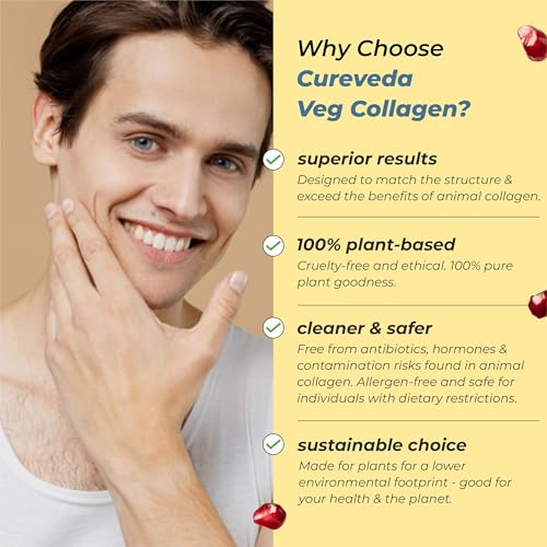 Image of Cureveda Veg Collagen 5000mg Collagen Peptide with added Vitamin C & E, Grapeseed Extract For Healthy Skin, Hair & Nails | Men & Women - 150 gm Powder Unflavoured