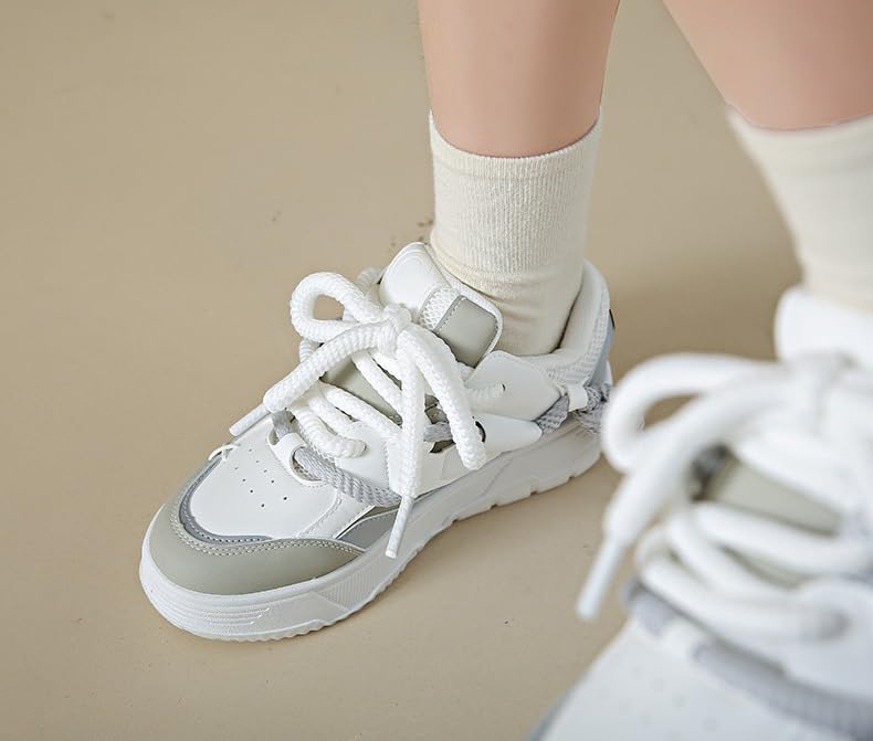 Y2K Wanderschuhe für Damen, niedliche Wanderschuhe, dicke Sohle, flache Plattform, klobig, Kawaii-Stil, GRAU, 37.5 EU