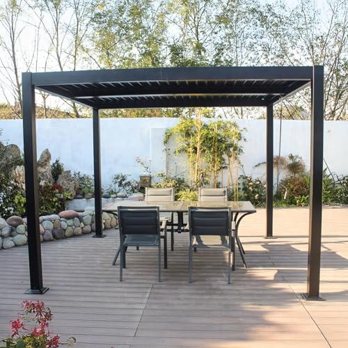 CONCEPTO FÁBRICA | Pérgola Bioclimática Aluminio Hydra 3x3m Gris Antracita | Cuchillas Orientables | 9m² | Impermeable y Modulable | Techo Ajustable por Manivela | Estructura Resistente Jardín Terraza