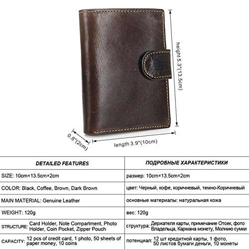 Womens wallet Short Retro Genuine Leather Coin Purse Top Cowhide Business Card Holder Bag Vertical (Brown)3